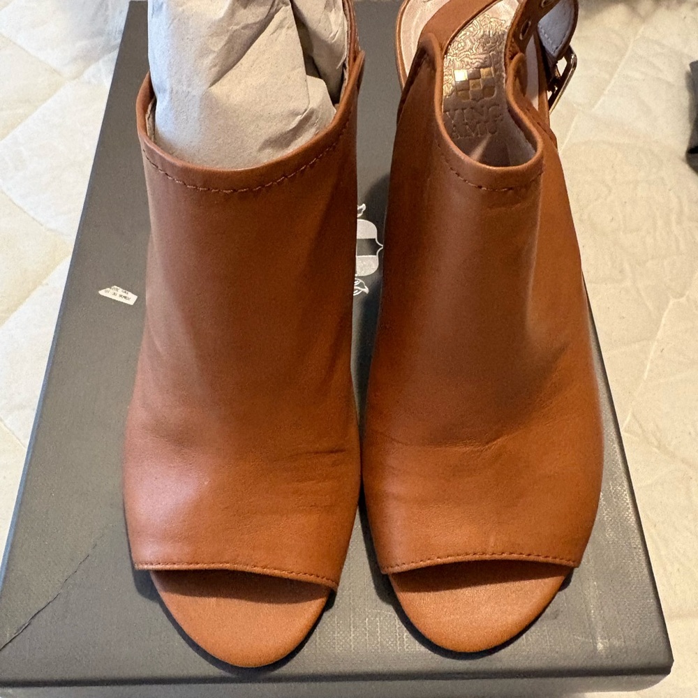 Vince Camuto Tan Peep-Toe Ankle Booties